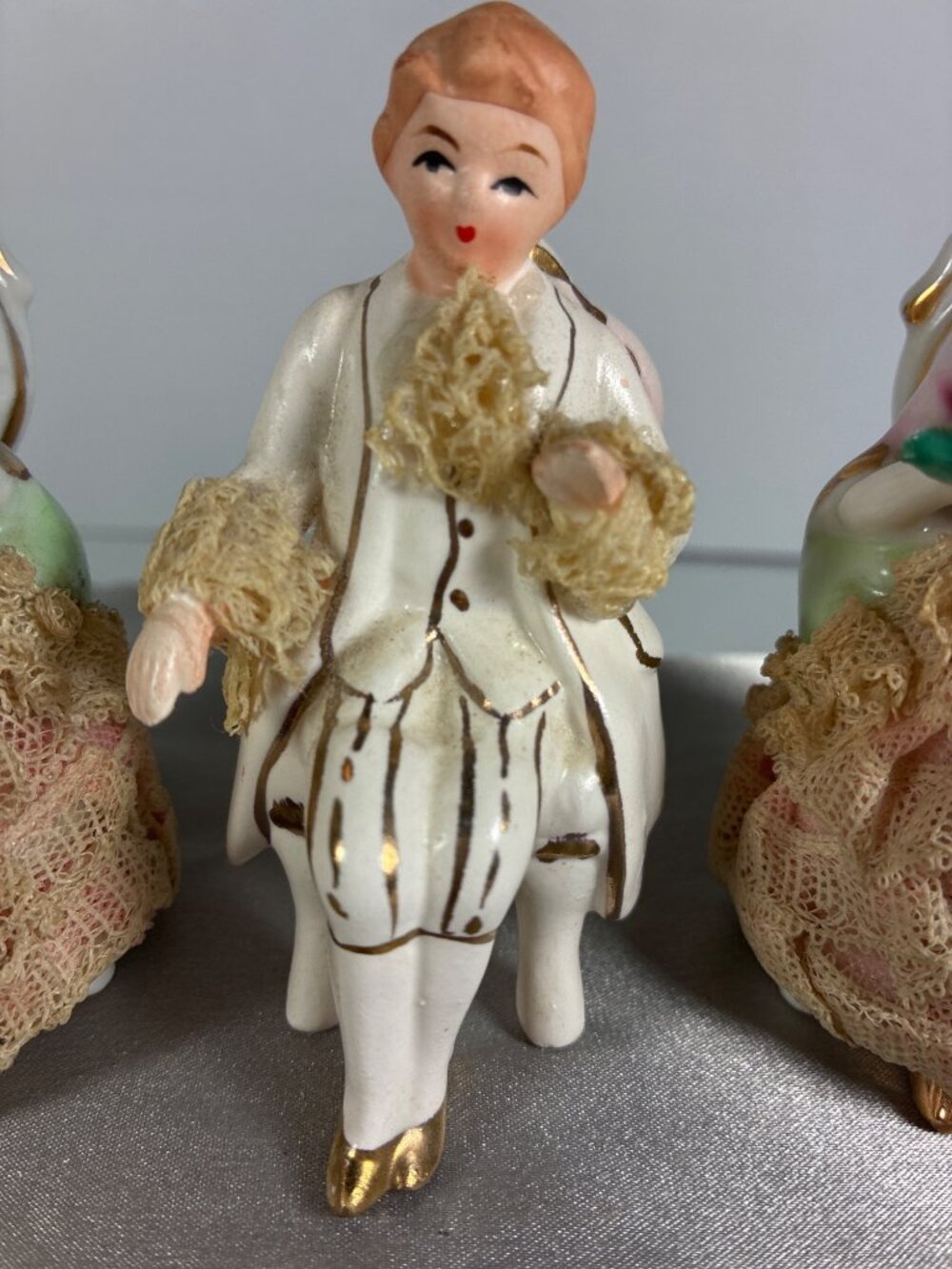 Vintage Porcelain Lace Figurine Trio Victorian Style - Picture 4 of 16